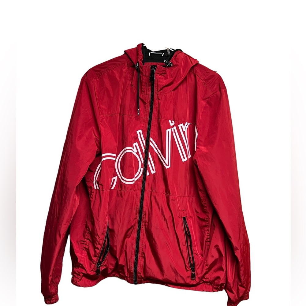CALVIN KLEIN MENS RED HOODED LIGHTWEIGHT WINDBREAKER JACKET SIZE MEDIUM